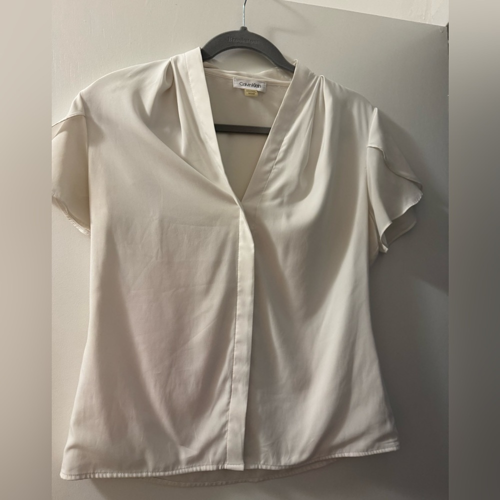 Calvin Klein Women's White V-Neck Blouse